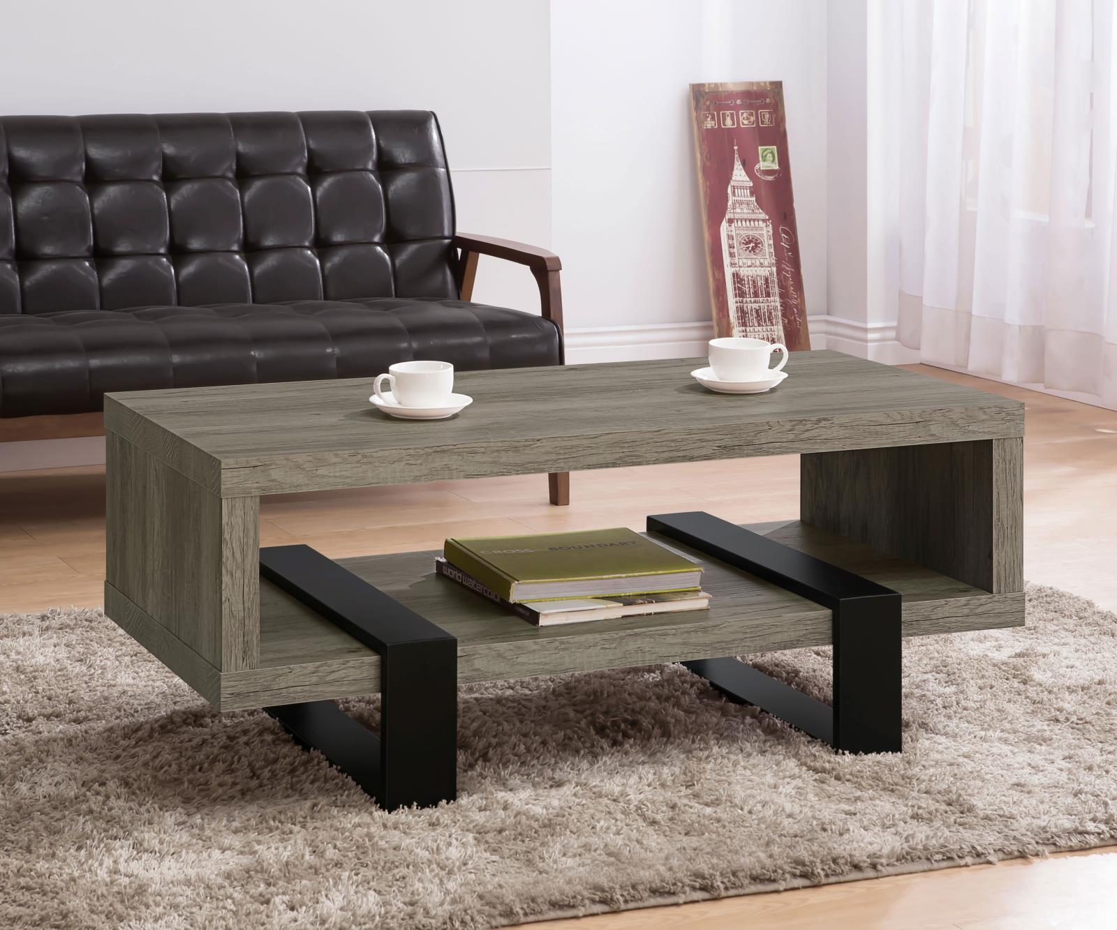 Dinard Wood Veneer Rectangular Coffee Table with Shelf