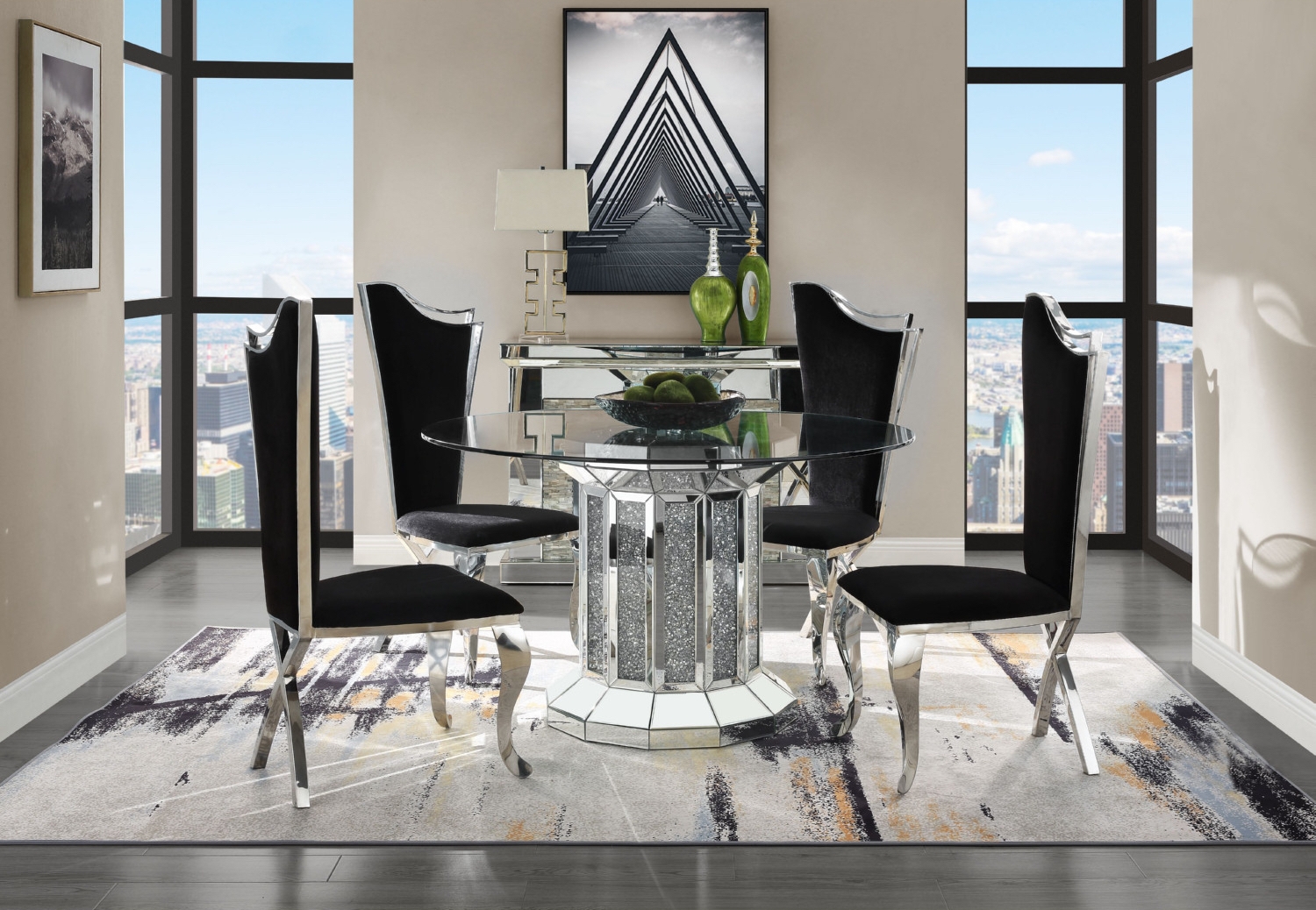 Noralie 72140 Glass/Mirror Round Dining Table