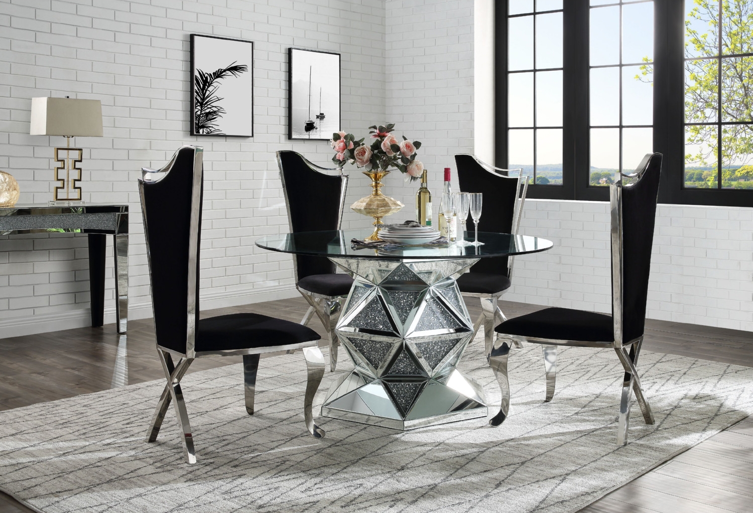 Noralie 72145 Glass/Mirror Round Dining Table