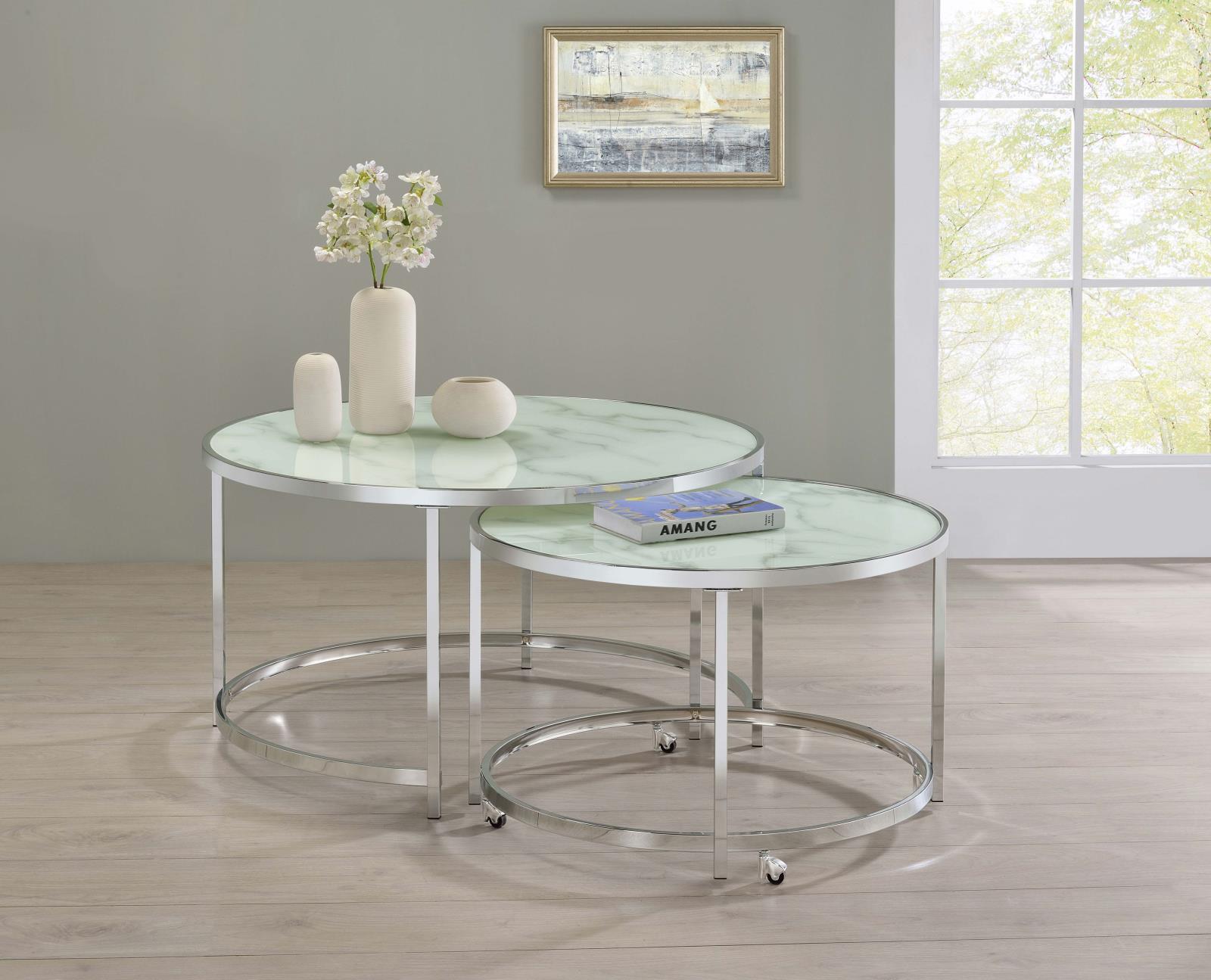 Lynn Faux Marble 2-piece Round Nesting Table