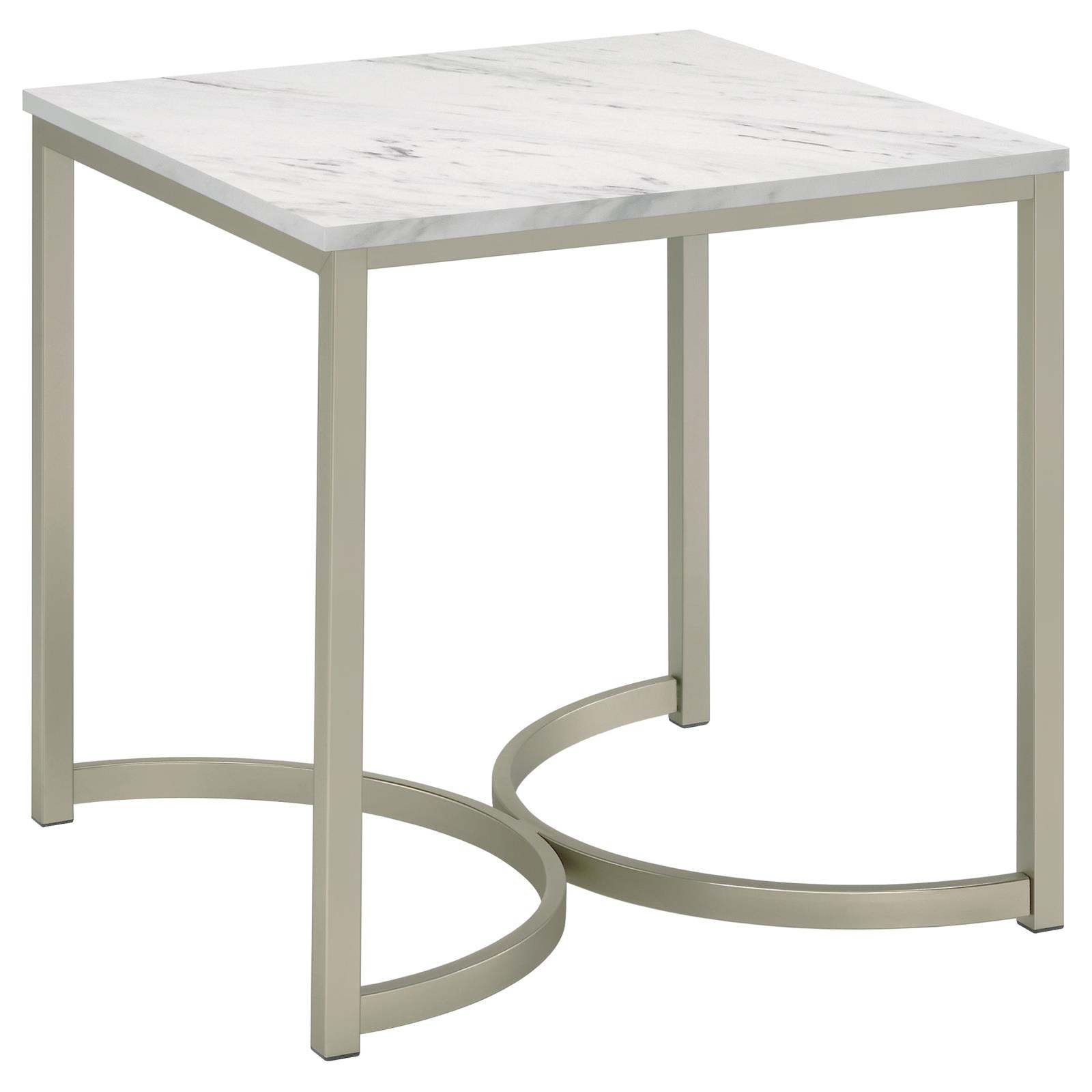 Leona Faux Marble Square End Table with Steel Base