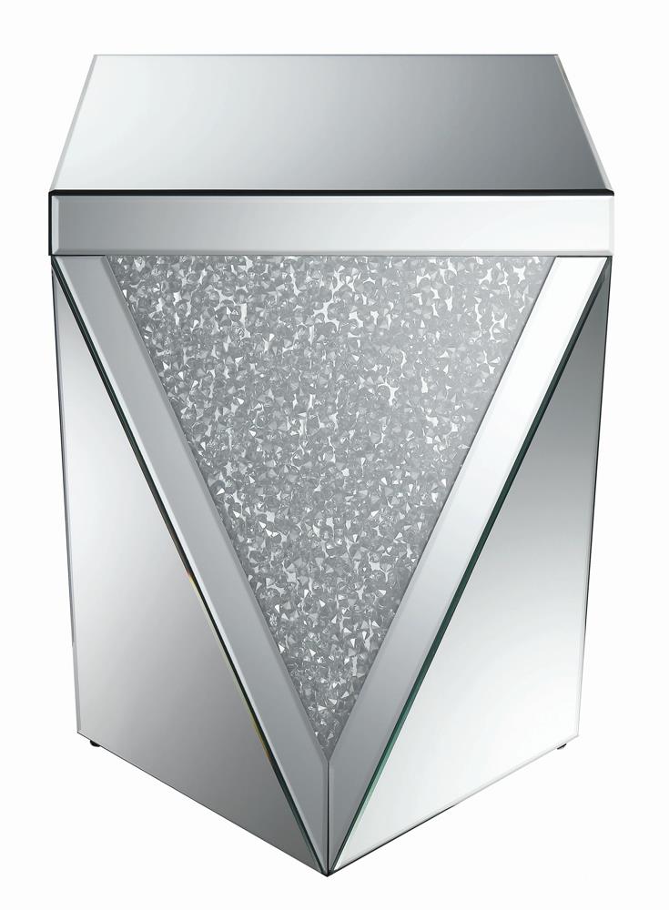 Amore Square Mirrored End Table with Triangle Detailing