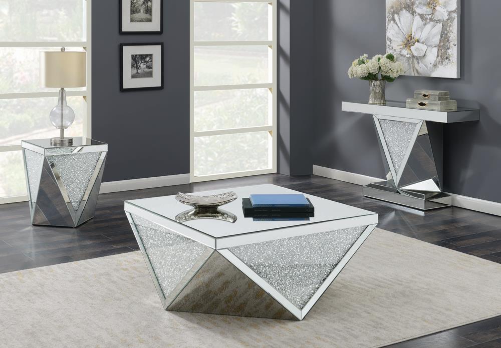 Amore Square Mirrored End Table with Triangle Detailing