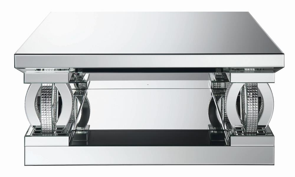Amalia Mirrored Square Coffee Table with Lower Shelf