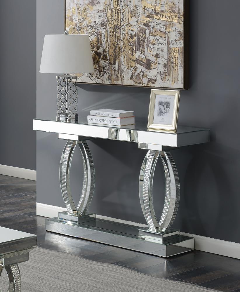 Amalia Rectangular Mirrored Sofa Table with Shelf