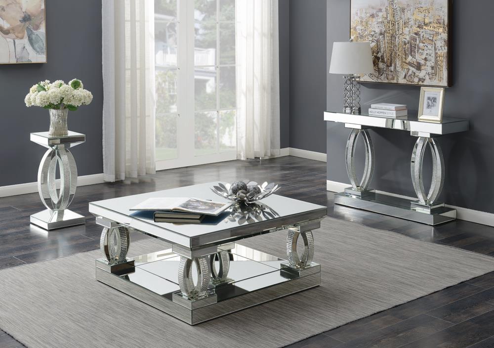 Amalia Rectangular Mirrored Sofa Table with Shelf