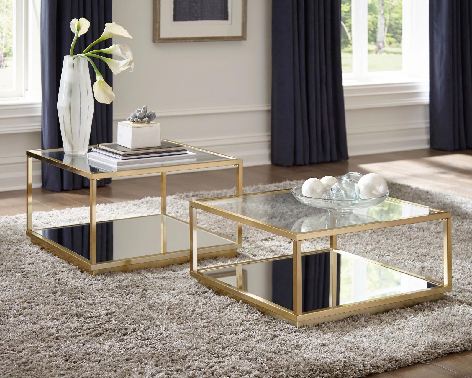 Renee Glass/Mirror 2-piece Square Occasional Set