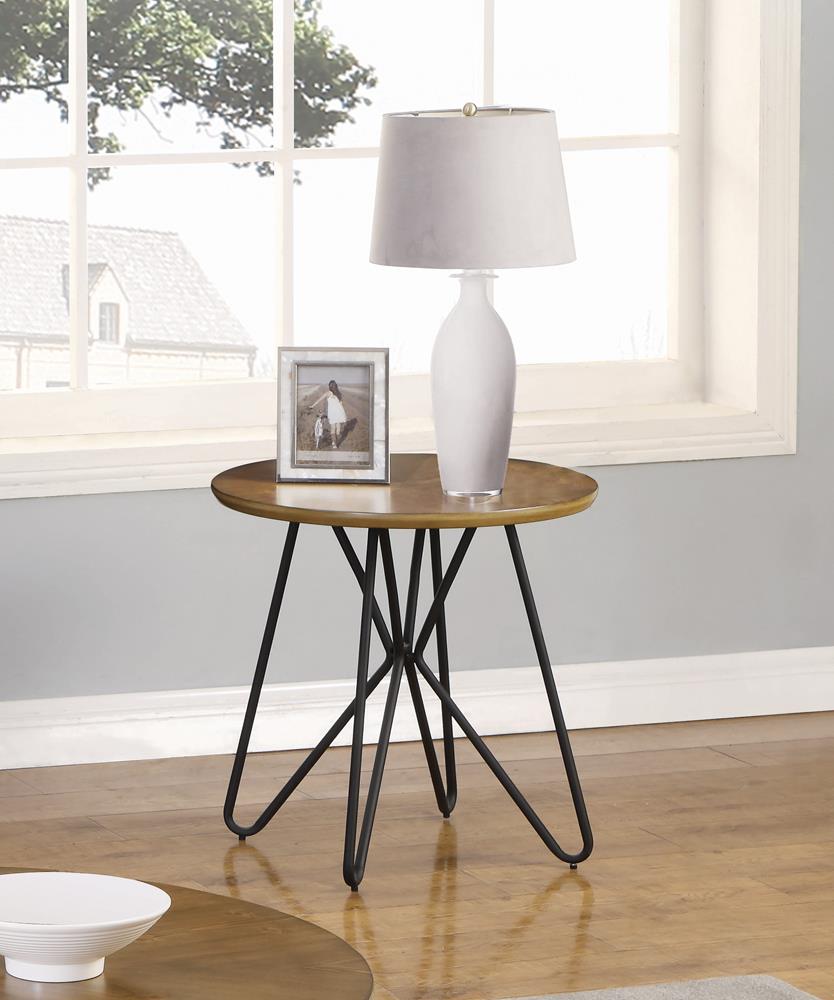 Brinnon Round Wood Veneer End Table with Metal Legs