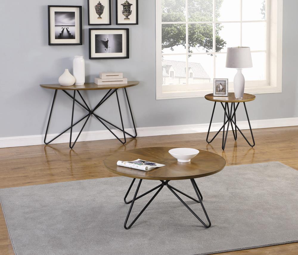 Brinnon Round Wood Veneer End Table with Metal Legs