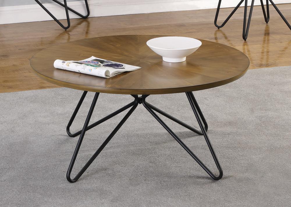 Brinnon Round Wood Veneer Coffee Table with Metal Legs