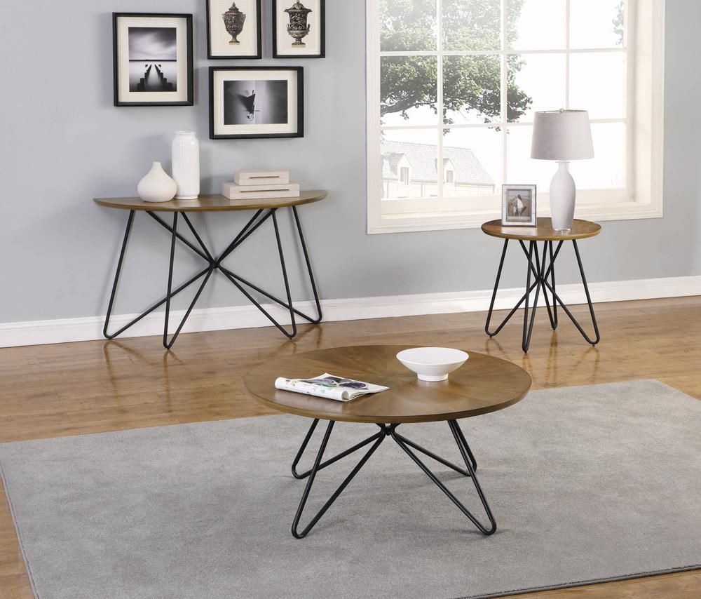 Brinnon Round Wood Veneer Coffee Table with Metal Legs