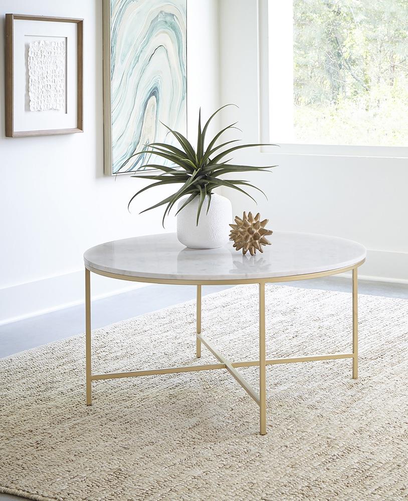 Ellison Marble Round Coffee Table with X-cross Base