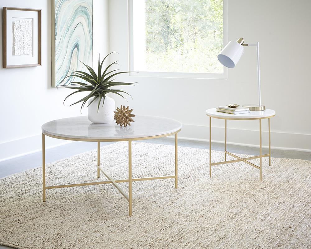 Ellison Marble Round Coffee Table with X-cross Base