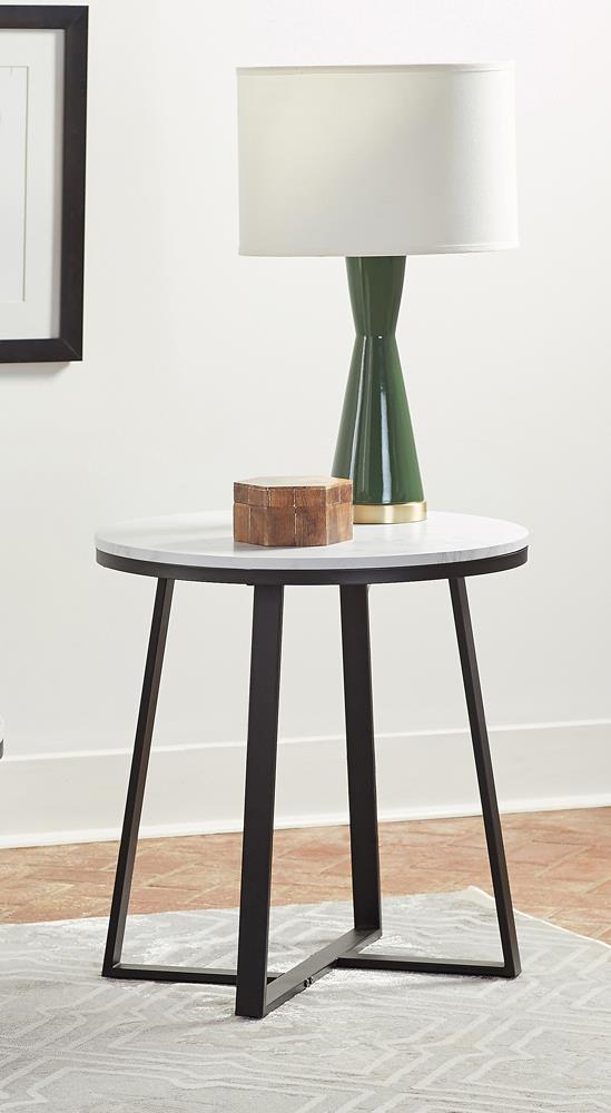 Hugo Faux Marble Round End Table with Metal Base