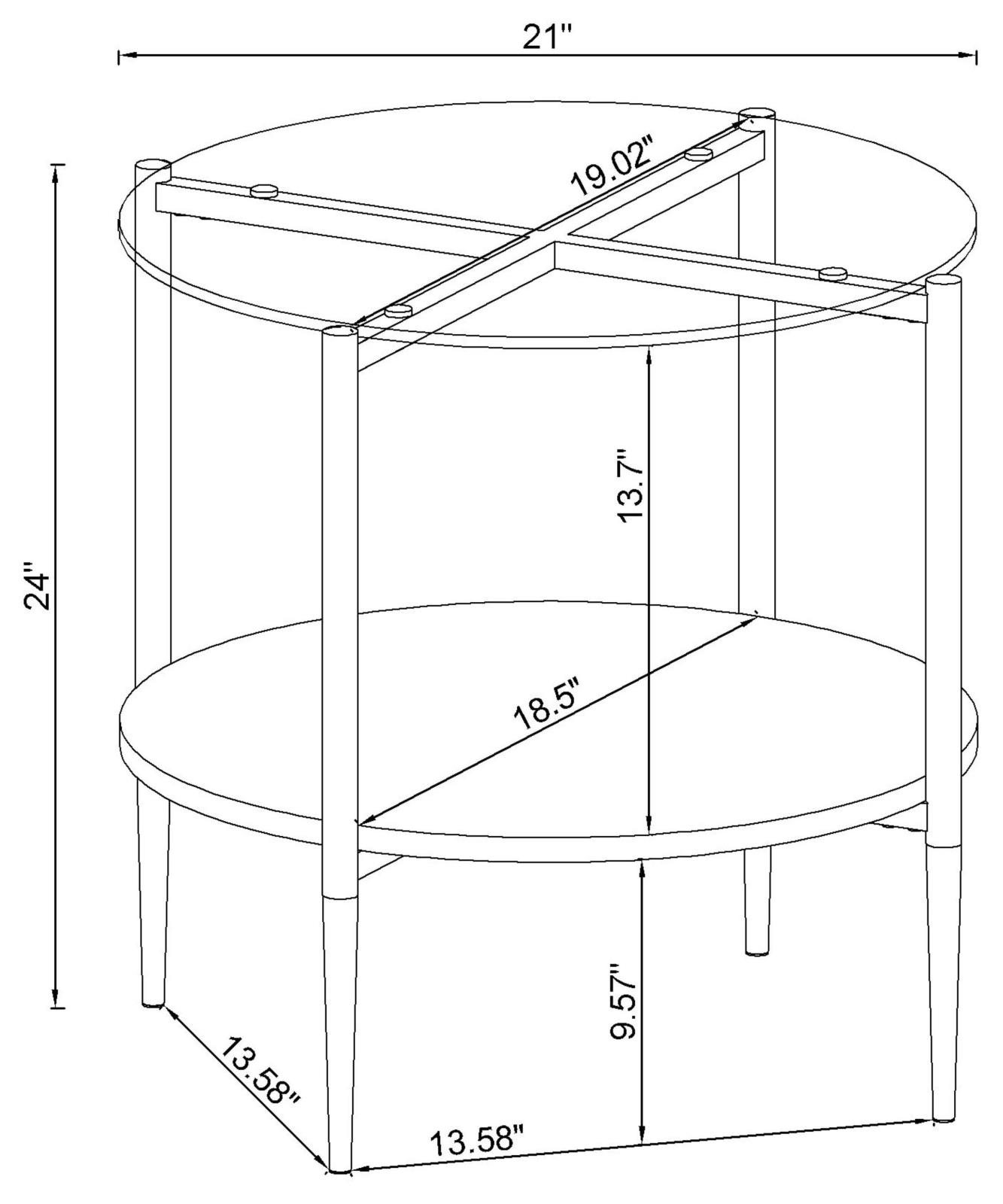 Cadee Round Glass Top End Table with Chrome Base & Marble Shelf