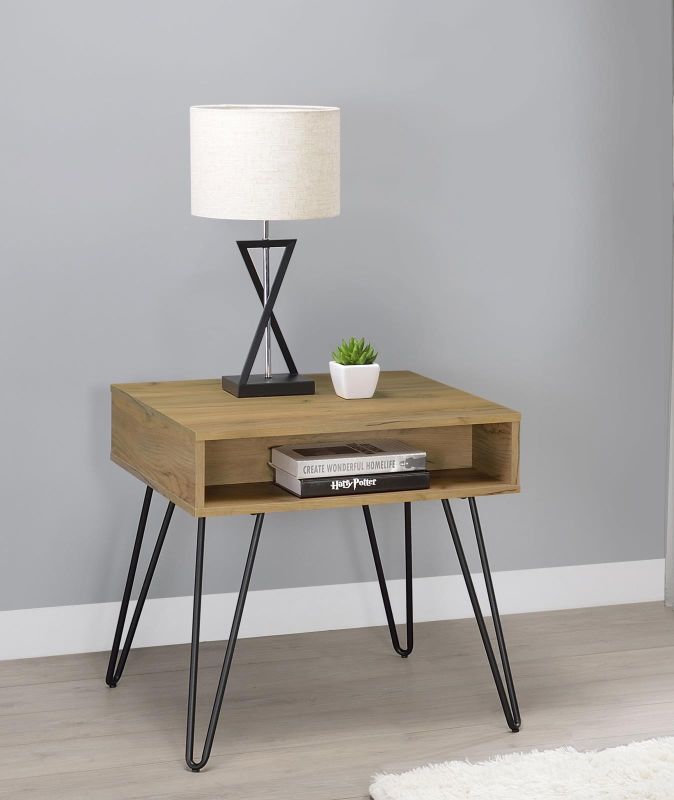 Fanning Square End Table with Open Compartment