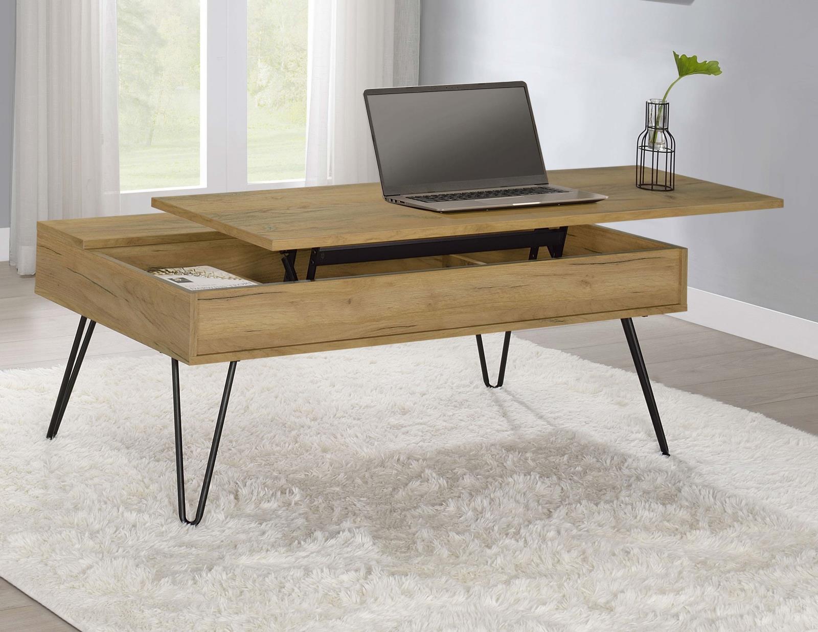 Fanning Wood Veneer Lift Top Storage Coffee Table