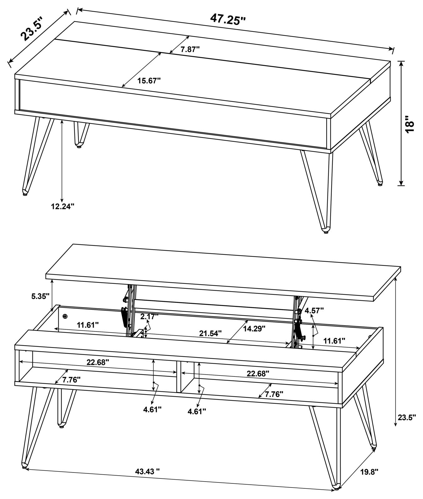 Fanning Wood Veneer Lift Top Storage Coffee Table