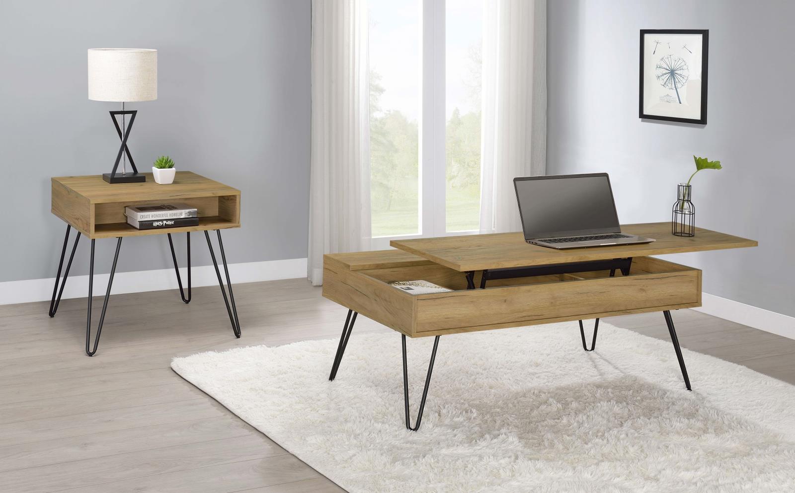 Fanning Wood Veneer Lift Top Storage Coffee Table