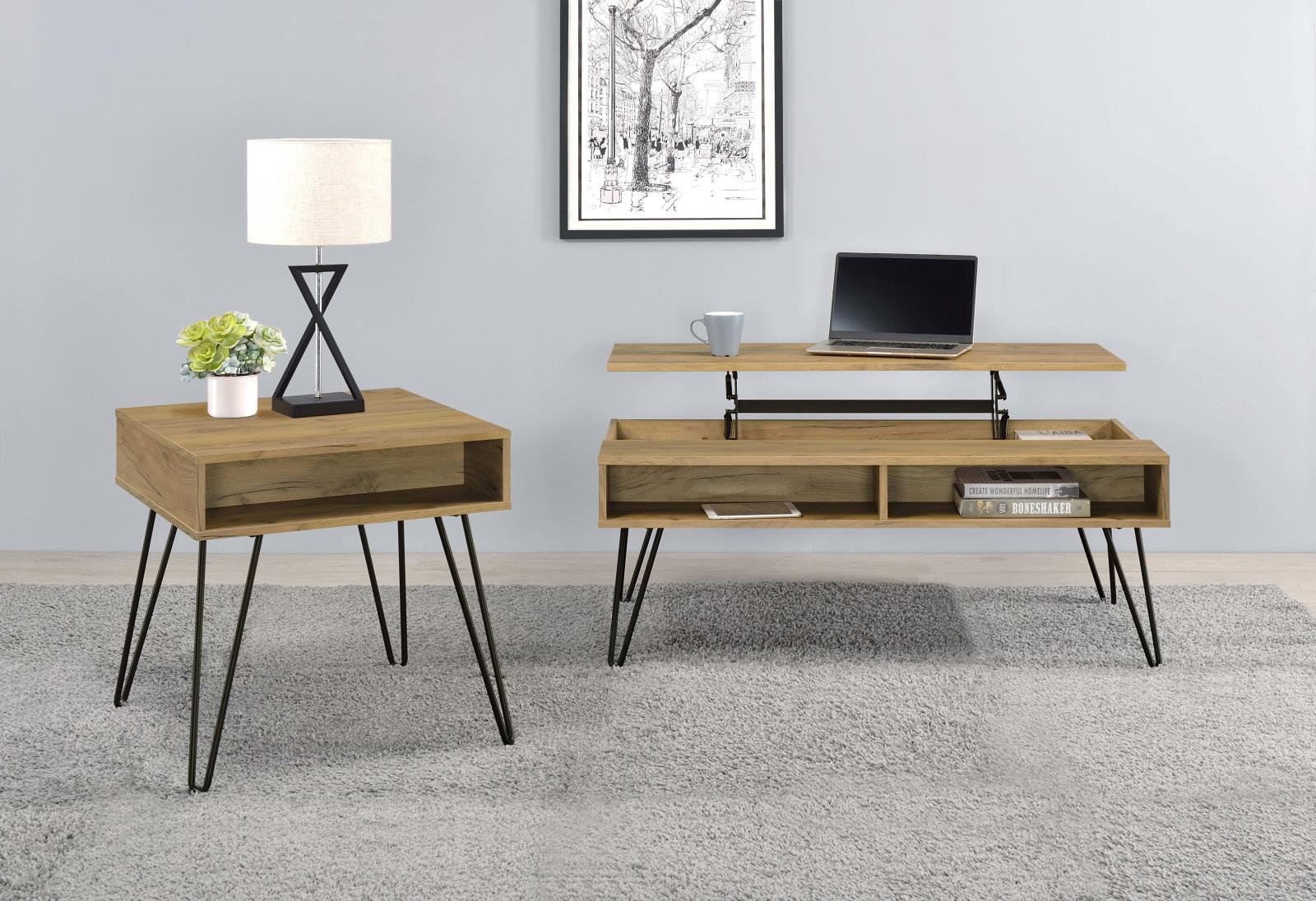 Fanning Wood Veneer Lift Top Storage Coffee Table