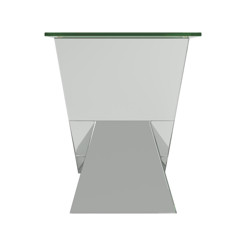 Taffeta Mirrored Square End Table with Glass Top & V-shaped Base