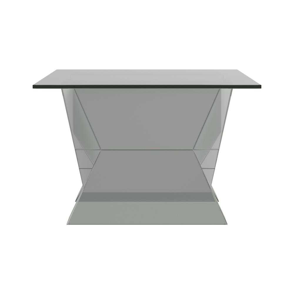 Taffeta Mirrored Coffee Table with Glass Top & V-shaped Base