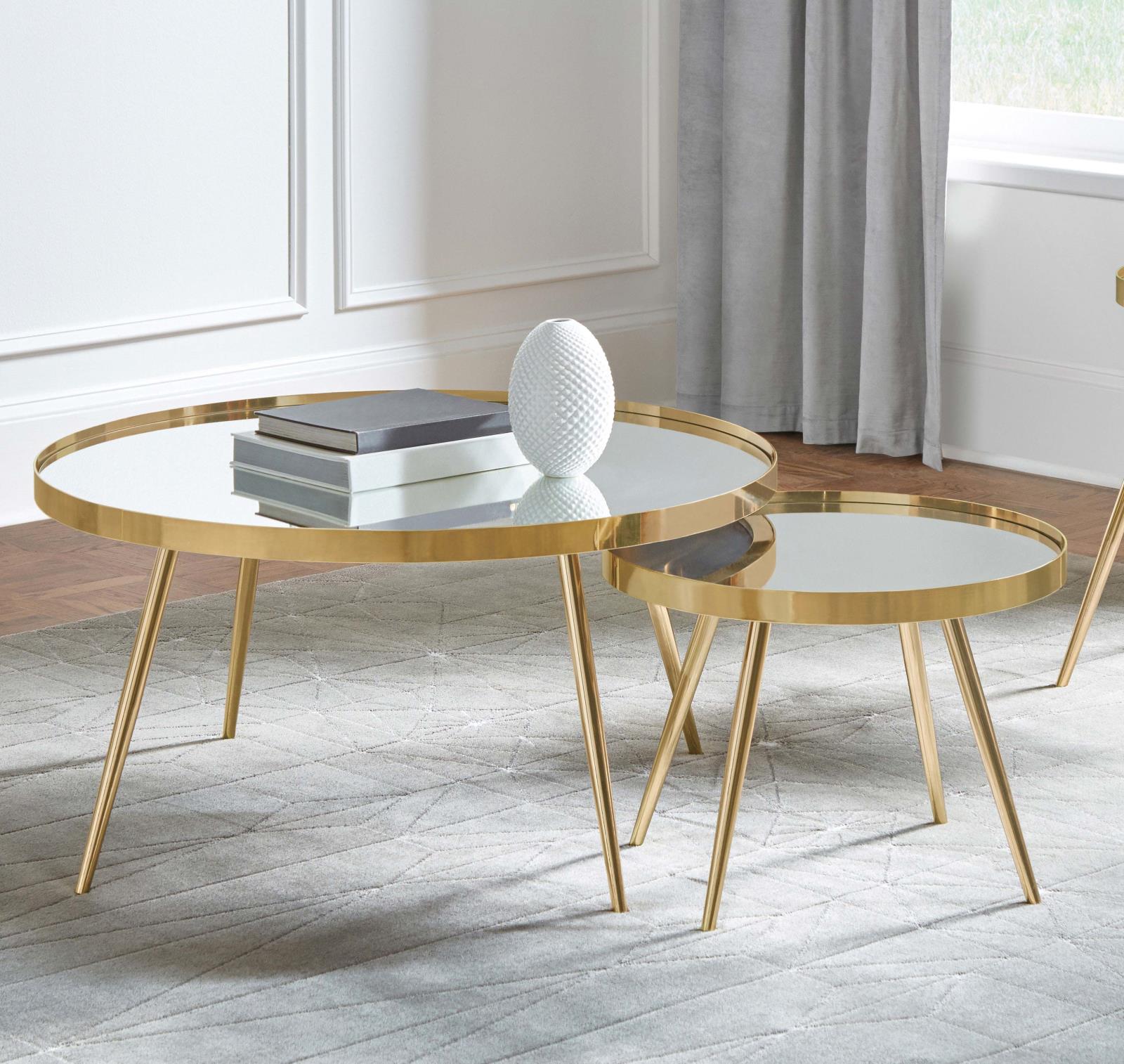 Kaelyn 2-piece Mirrored Top Nesting Coffee Table