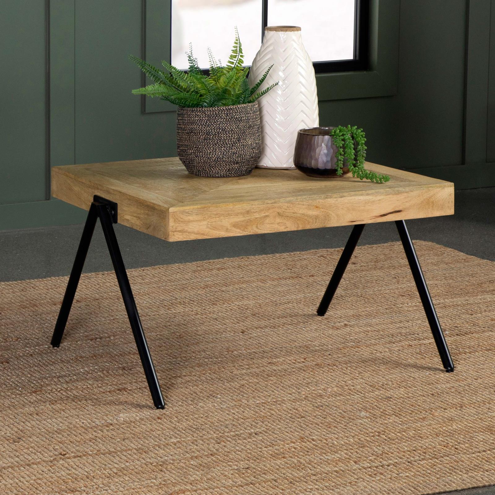 Avery Mango Wood Rectangular Coffee Table with Metal Legs