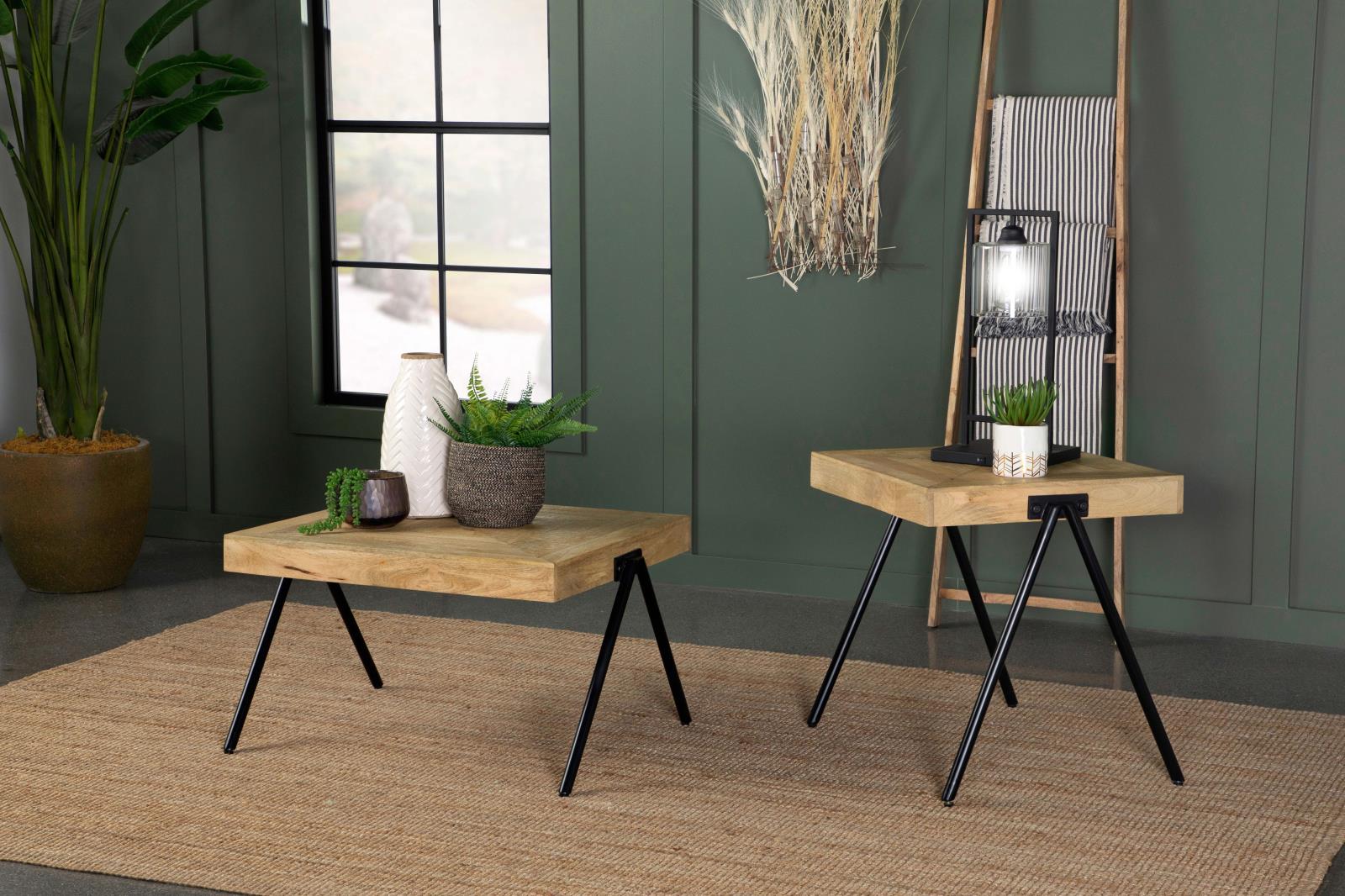 Avery Mango Wood Rectangular Coffee Table with Metal Legs