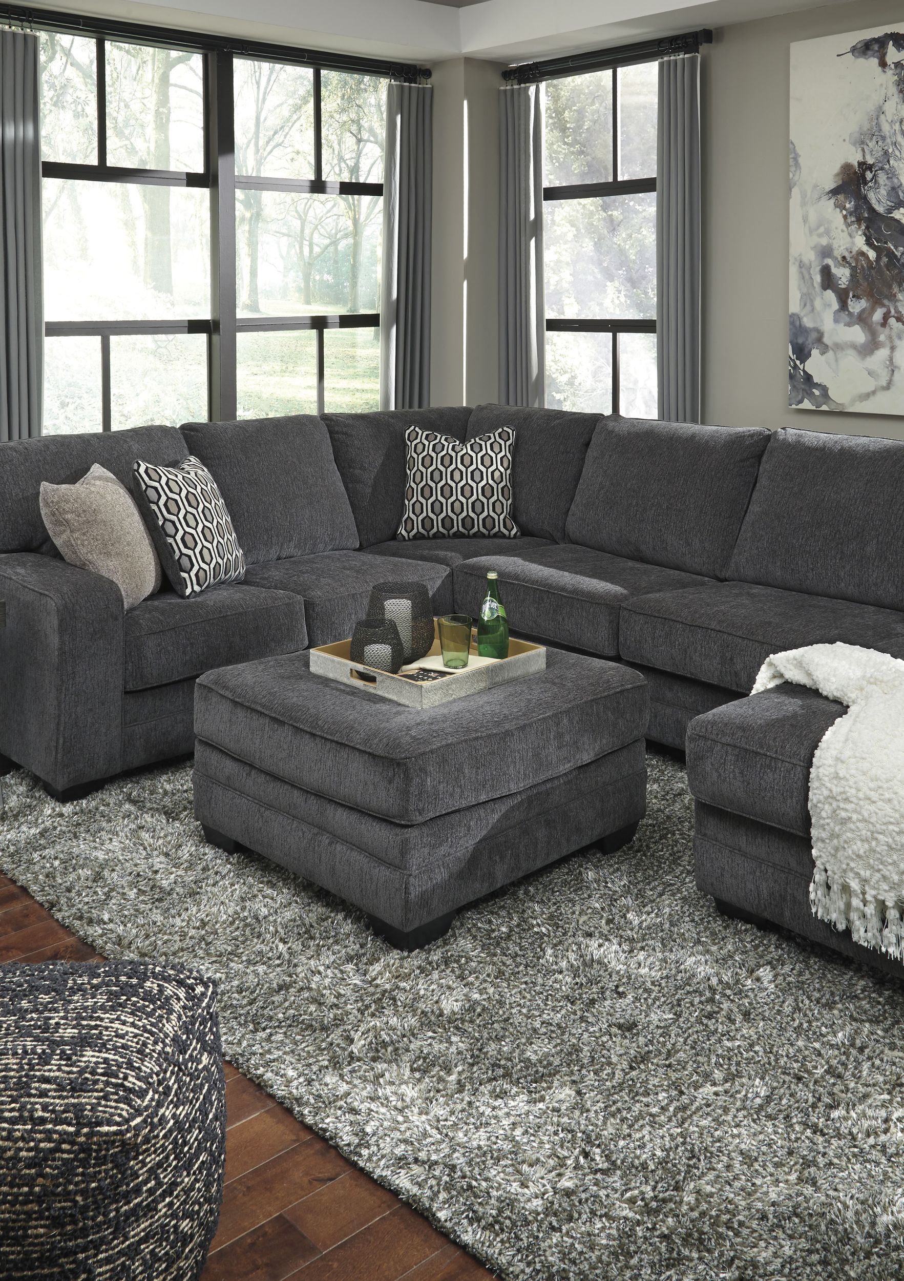 Tracling Fabric Sofa Chaise And Oversized Ottoman