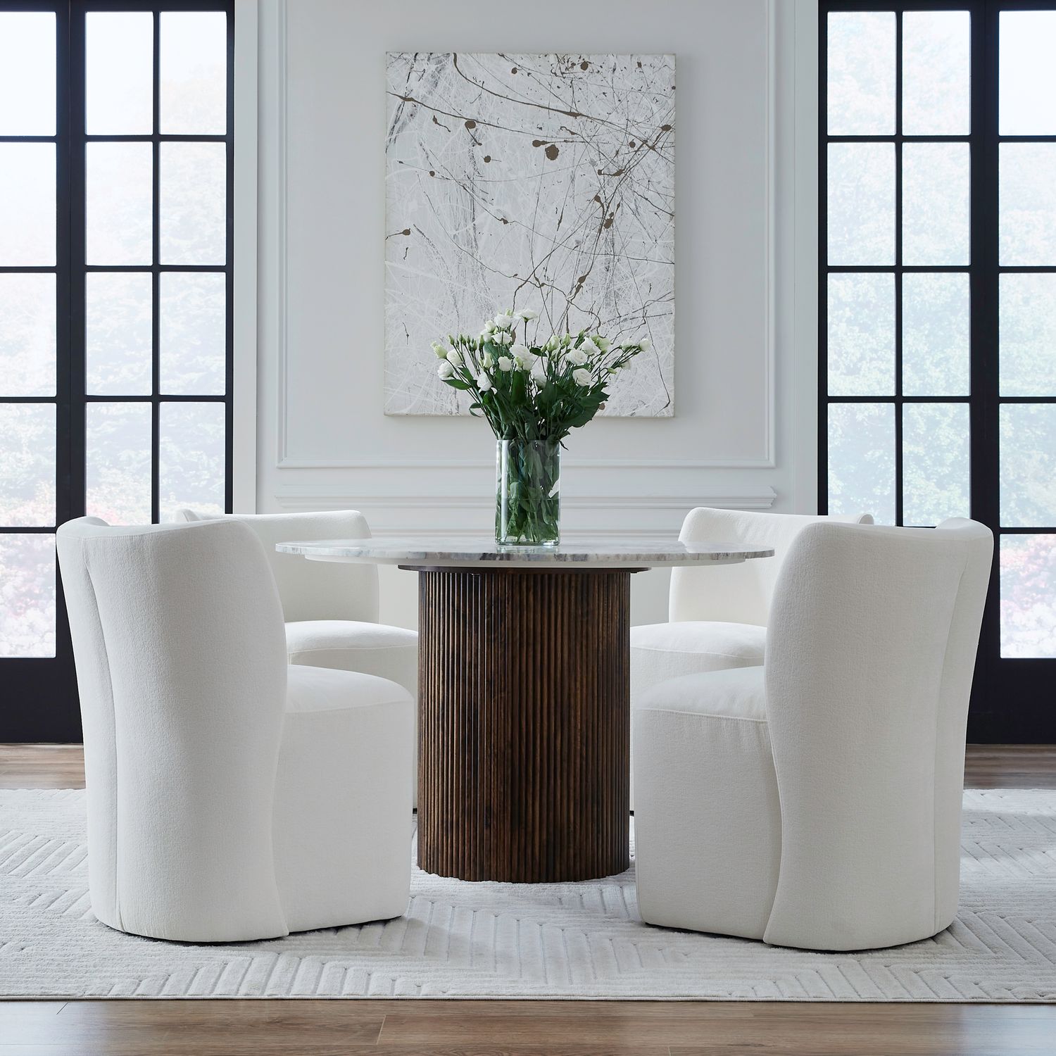 Fabric Sloping Curves Back Accent Dining Chair w/Casters
