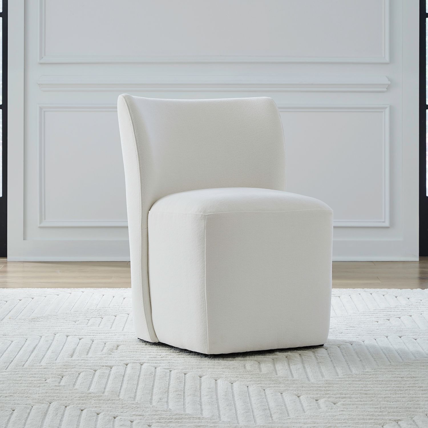Fabric Sloping Curves Back Accent Dining Chair w/Casters