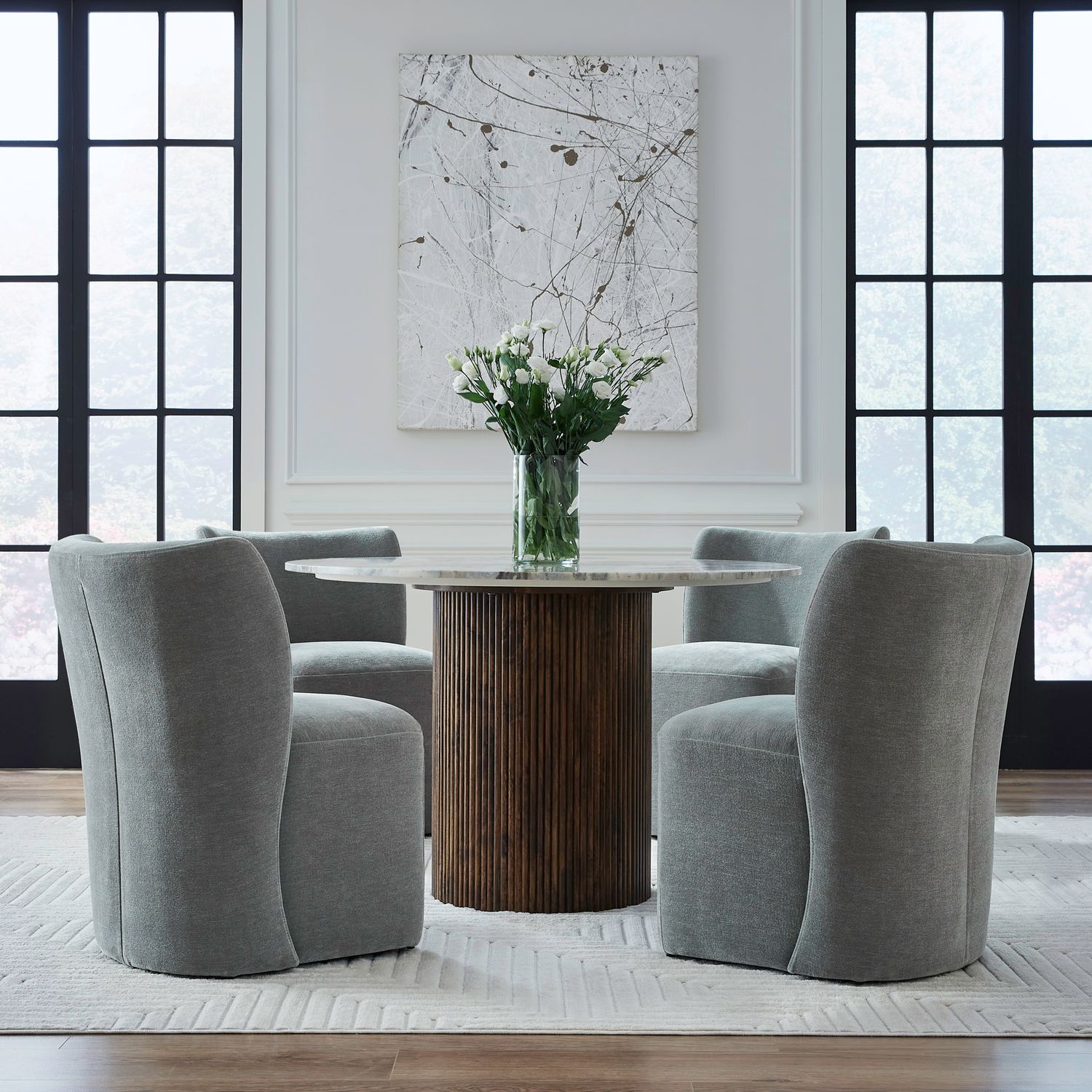 Fabric Sloping Curves Back Accent Dining Chair w/Casters