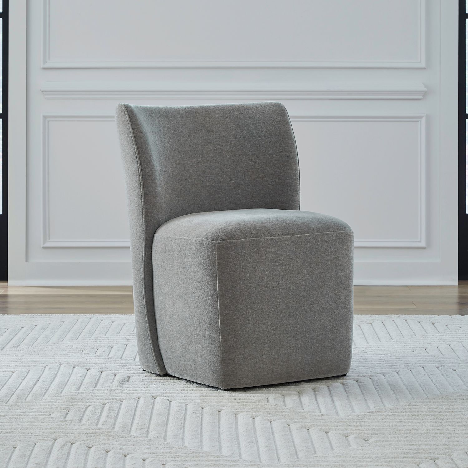 Fabric Sloping Curves Back Accent Dining Chair w/Casters