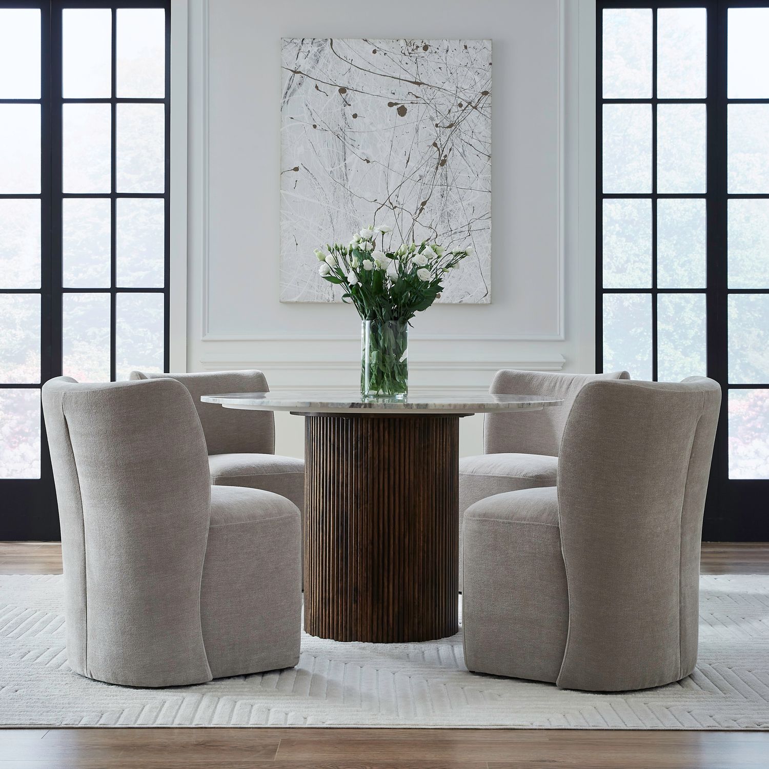Fabric Sloping Curves Back Accent Dining Chair w/Casters