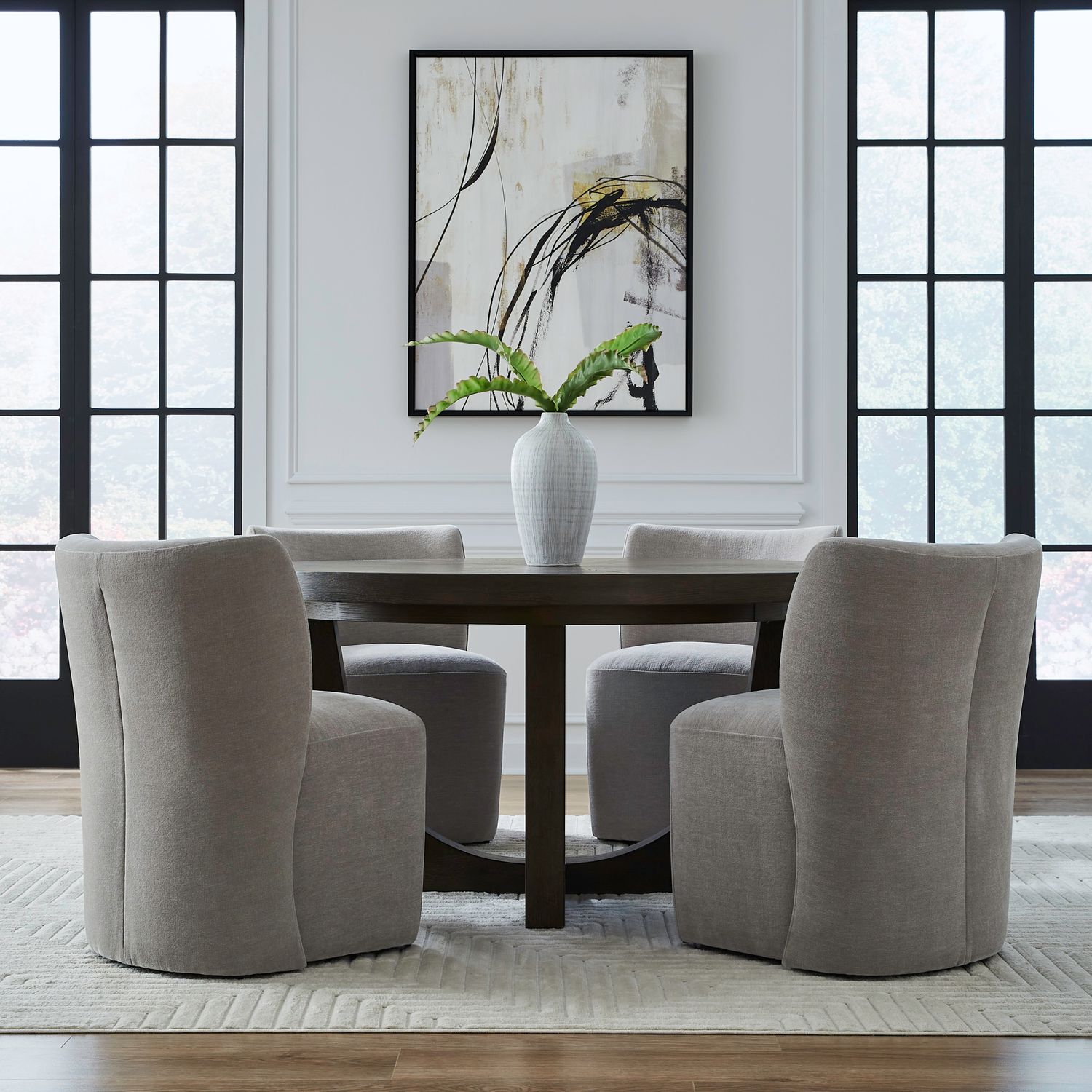 Fabric Sloping Curves Back Accent Dining Chair w/Casters