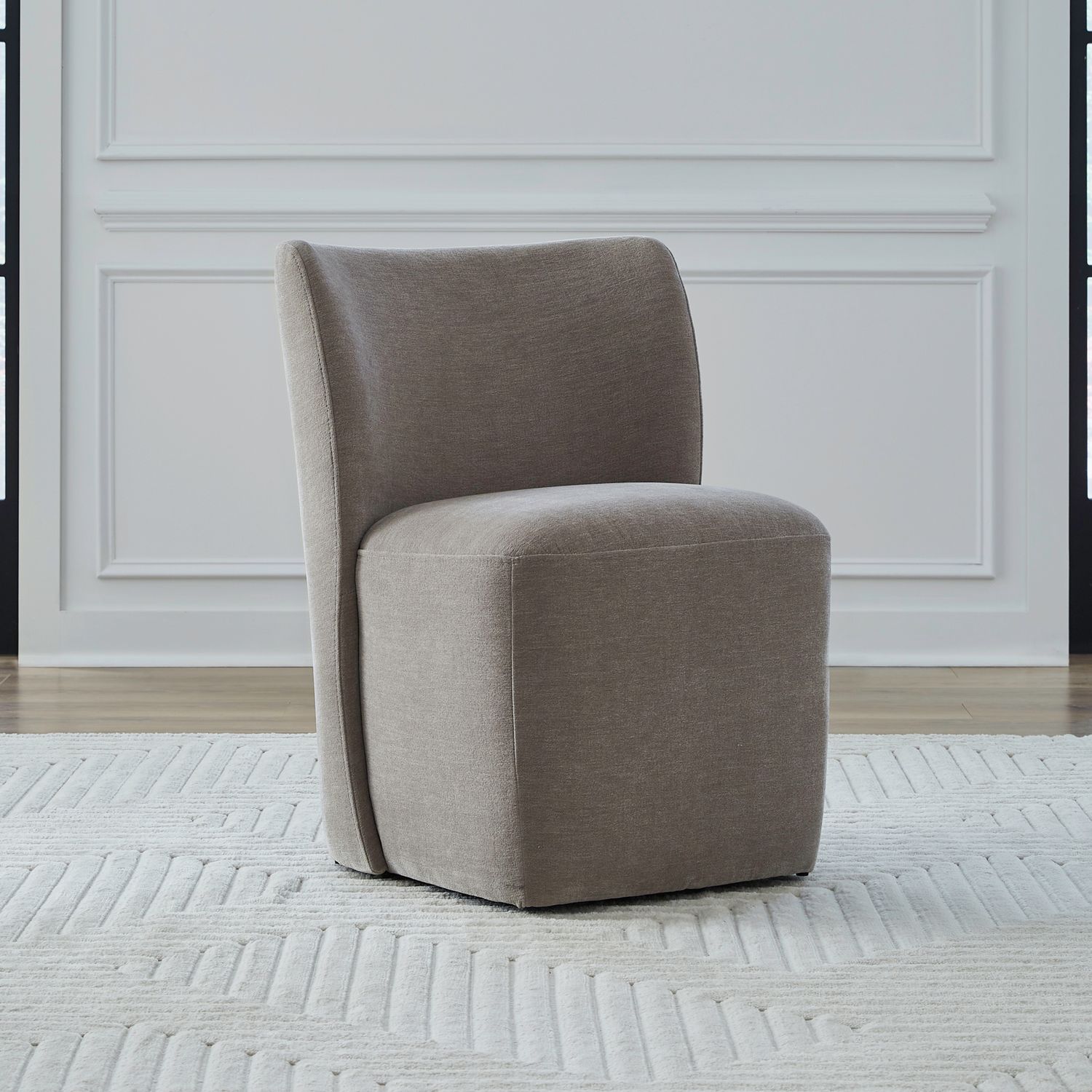 Fabric Sloping Curves Back Accent Dining Chair w/Casters