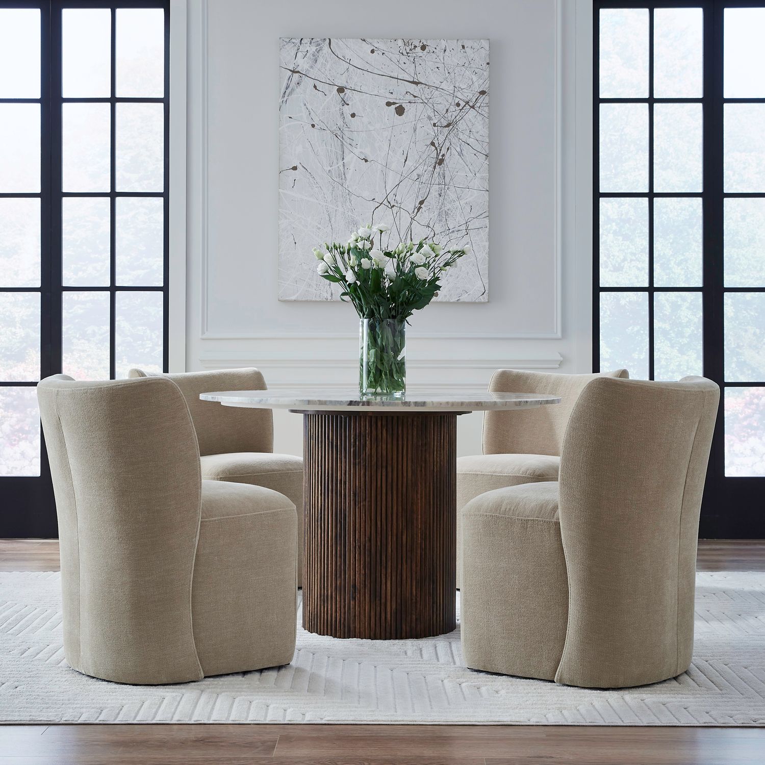 Fabric Sloping Curves Back Accent Dining Chair w/Casters