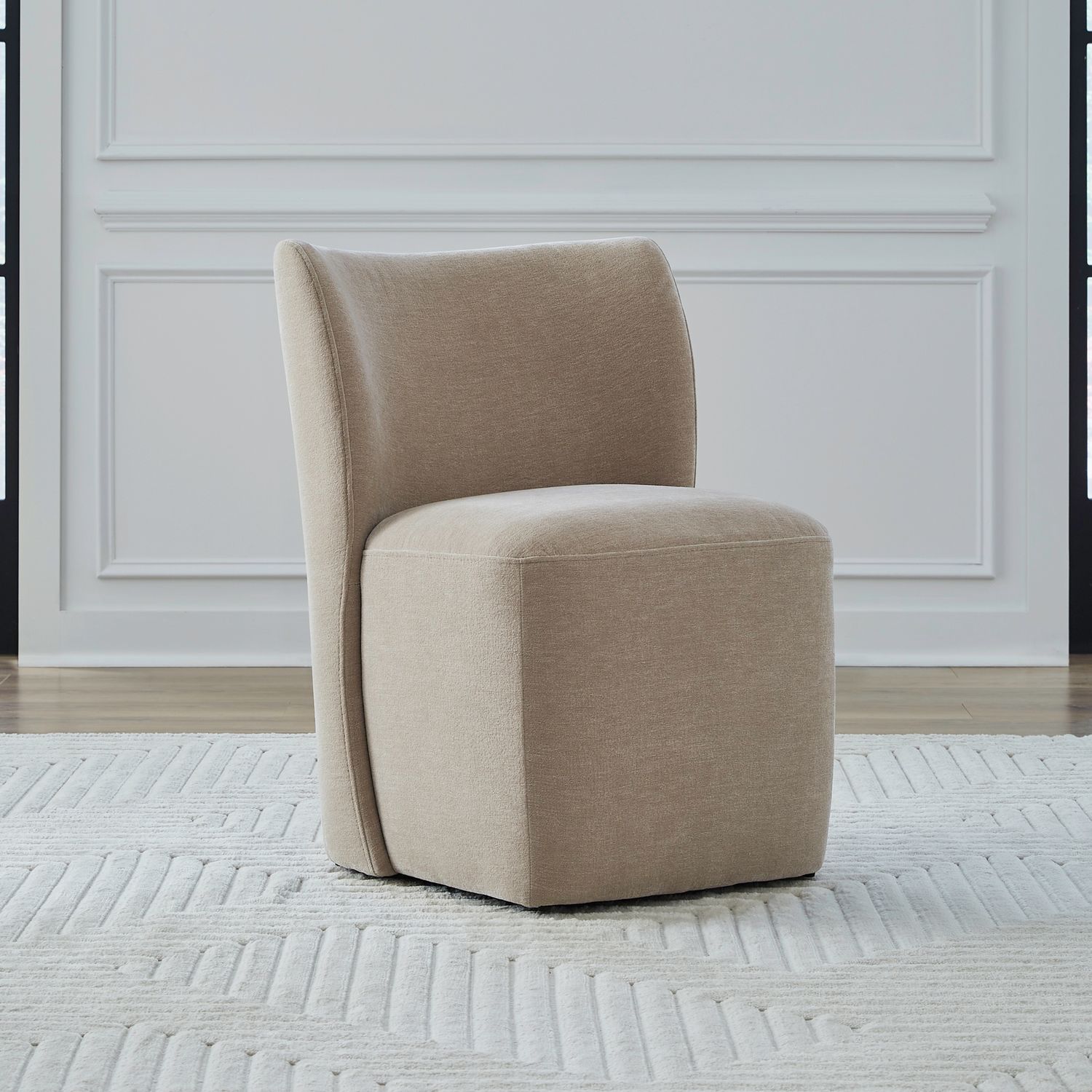 Fabric Sloping Curves Back Accent Dining Chair w/Casters