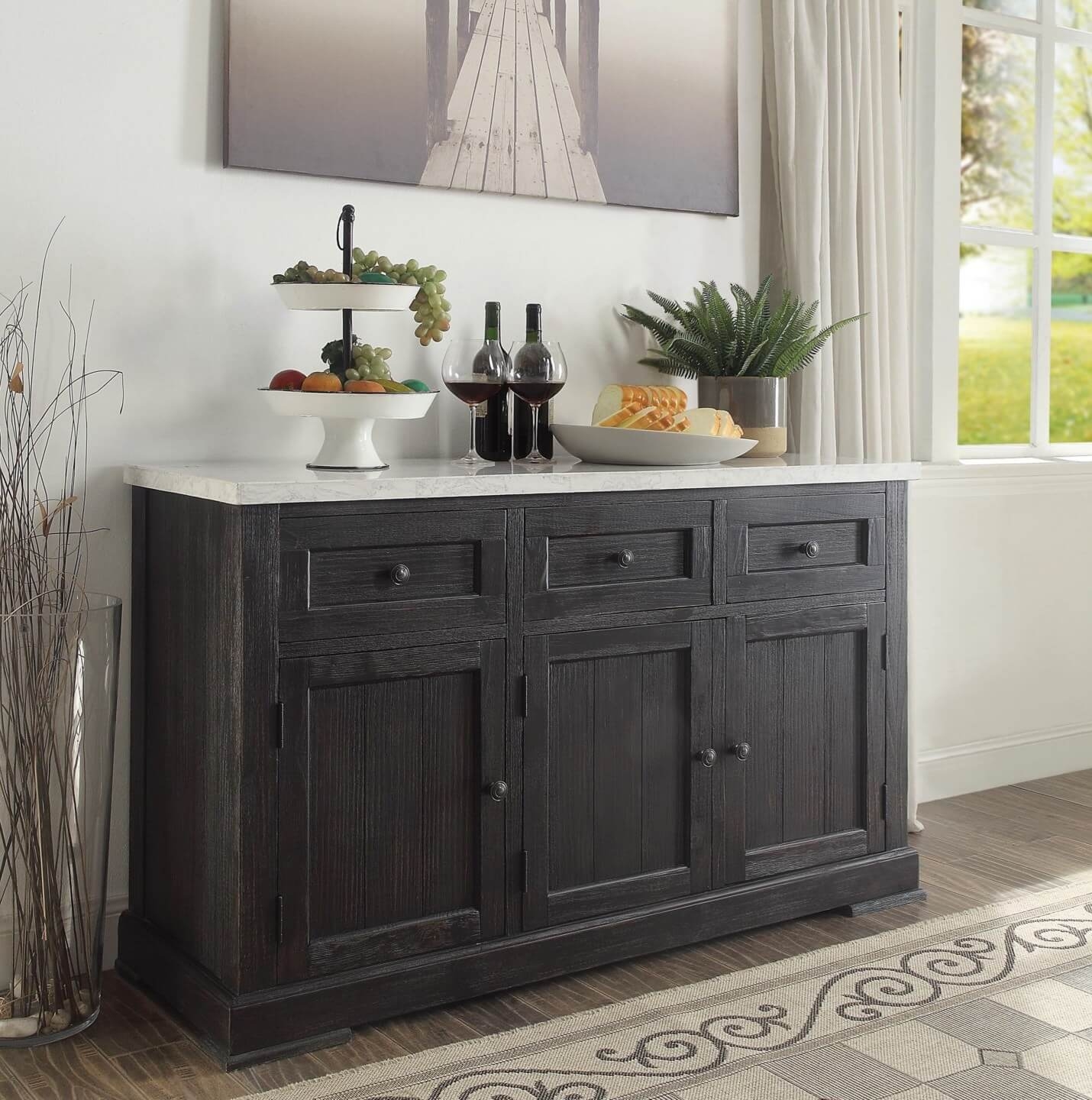 Nolan Marble/Wood Round Dining Set
