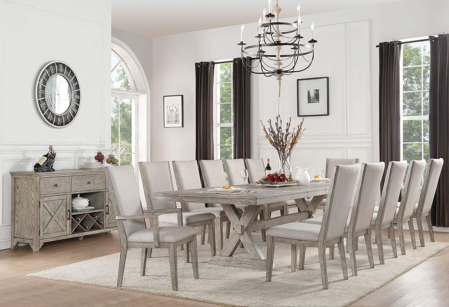 D5点ｾｯﾄ(No:1286079) ACME Rocky Wood Extendable Dining Room Set, Gray Oak