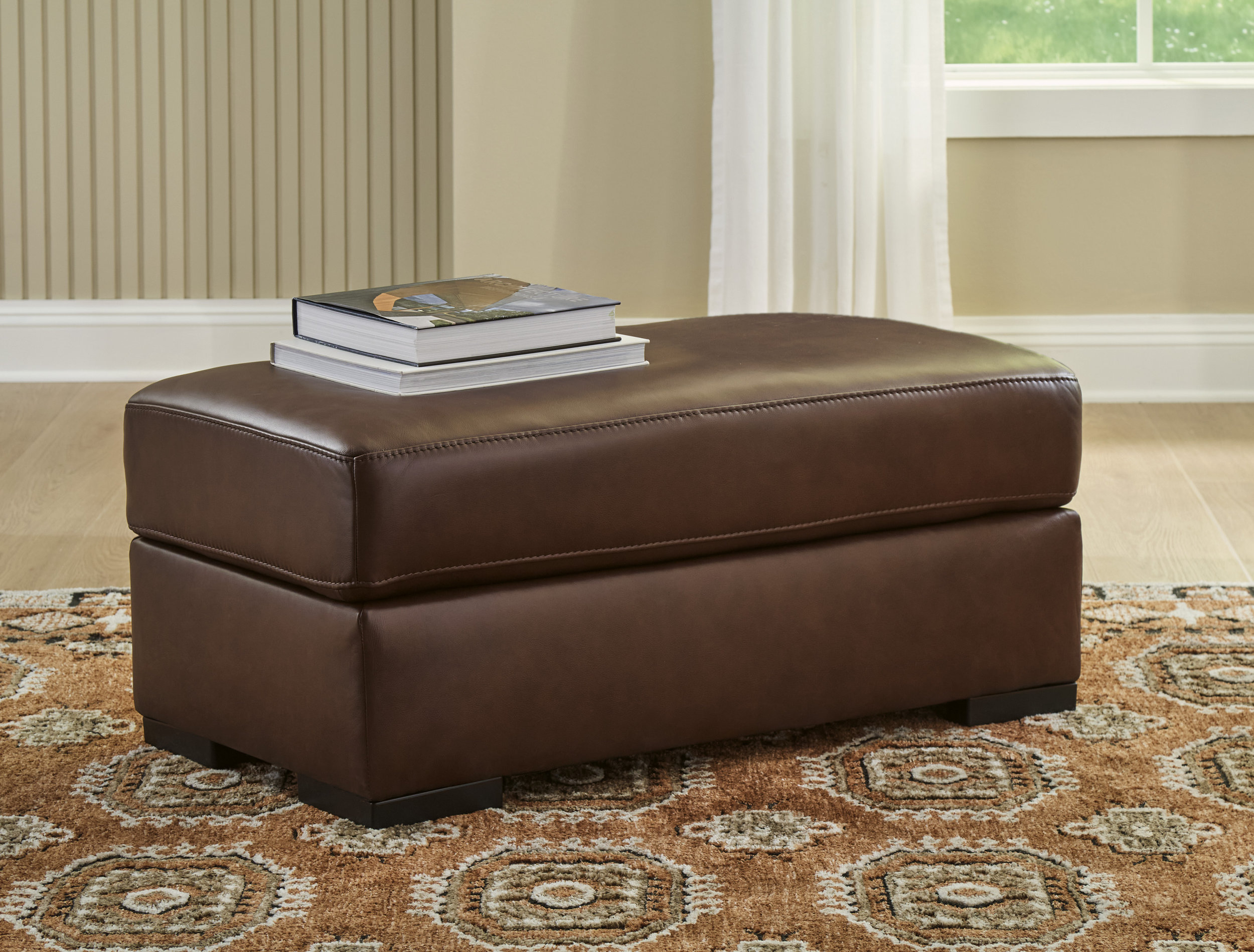 Brogliano 44" Rectangular Leather Ottoman - Canyon Brown Top-Grain