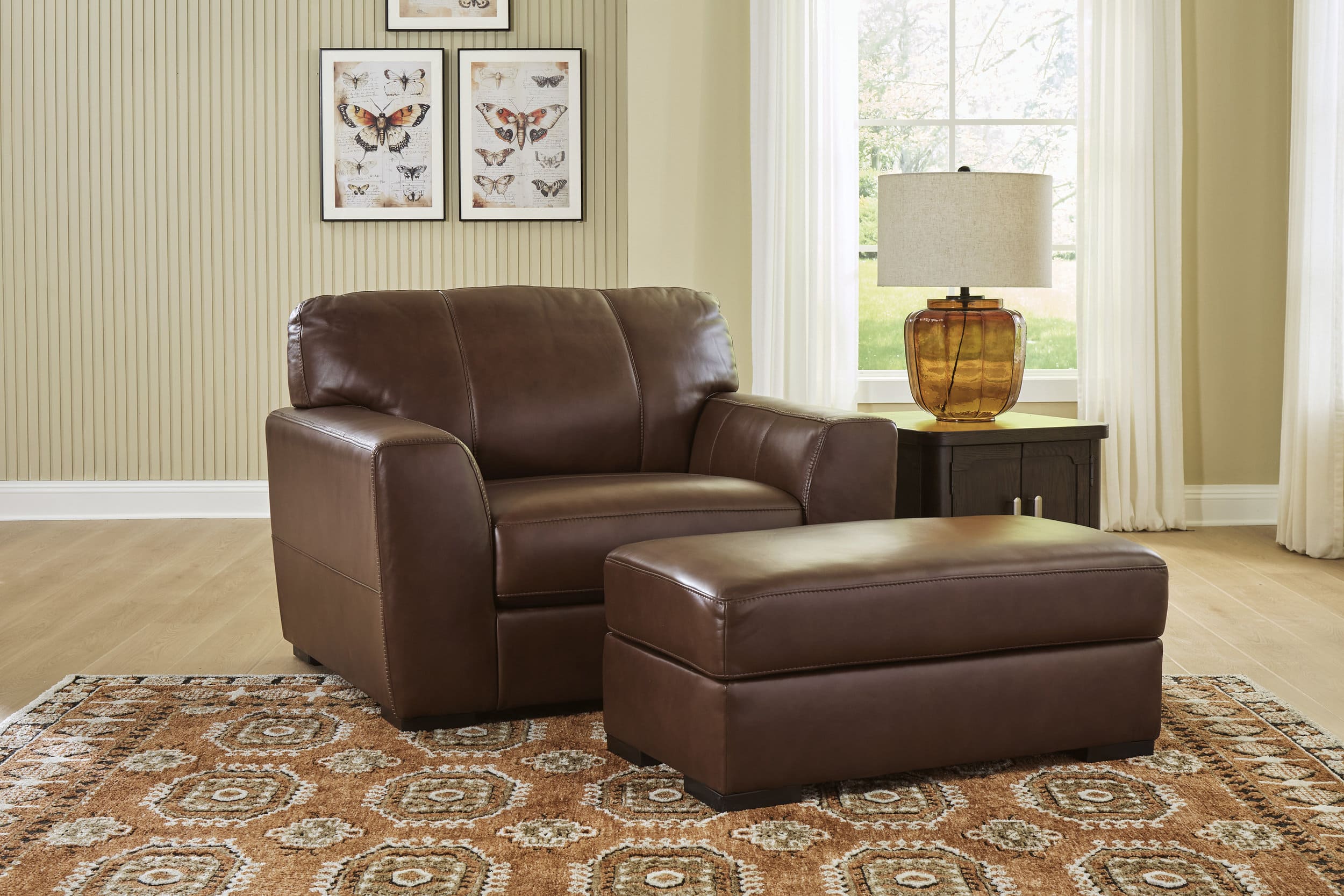 Brogliano 44" Rectangular Leather Ottoman - Canyon Brown Top-Grain