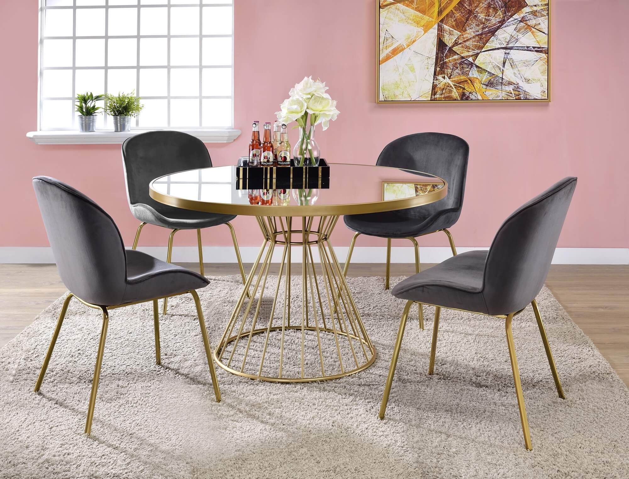 Pacheco/Chuchip Glass/Metal Round Dining Set