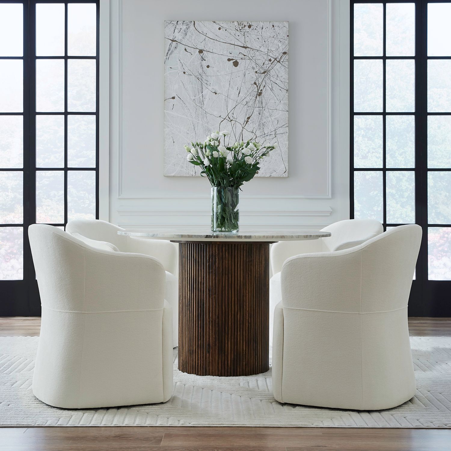 Fabric Accent Dining Arm Chair with Casters – Upholstered
