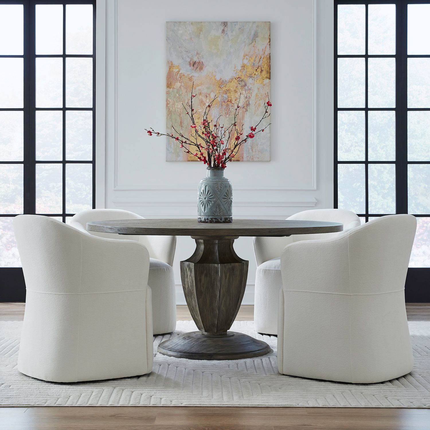 Fabric Accent Dining Arm Chair with Casters – Upholstered