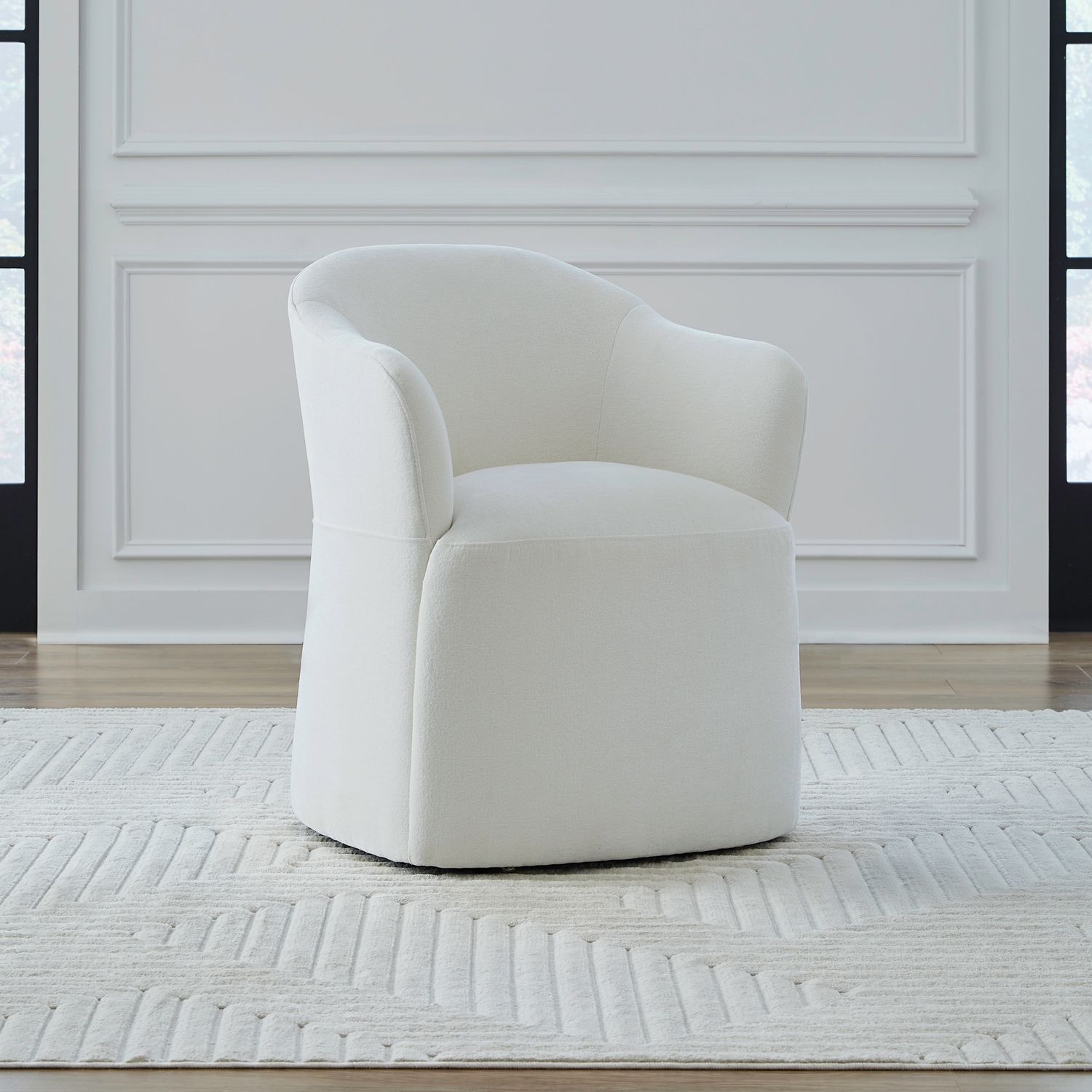 Fabric Accent Dining Arm Chair with Casters – Upholstered