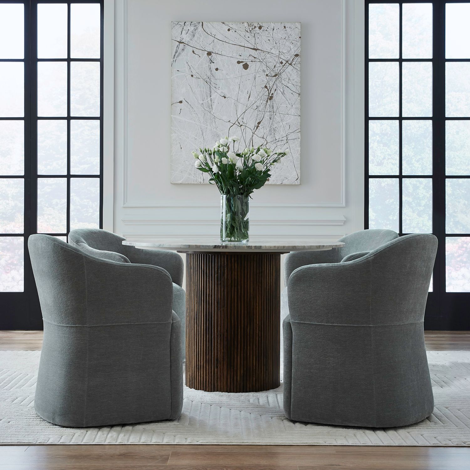 Fabric Accent Dining Arm Chair w/Casters