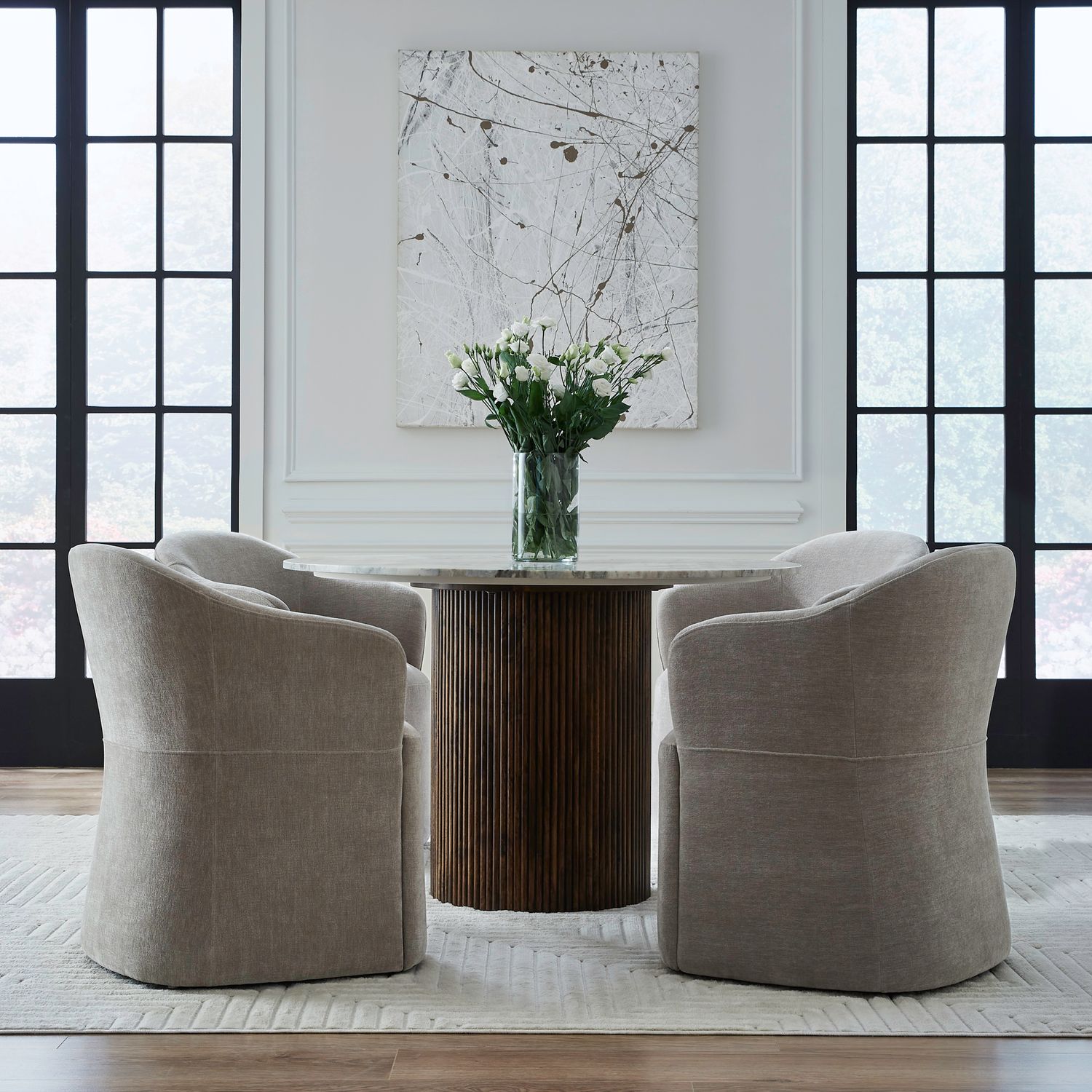 Fabric Accent Dining Arm Chair w/Casters