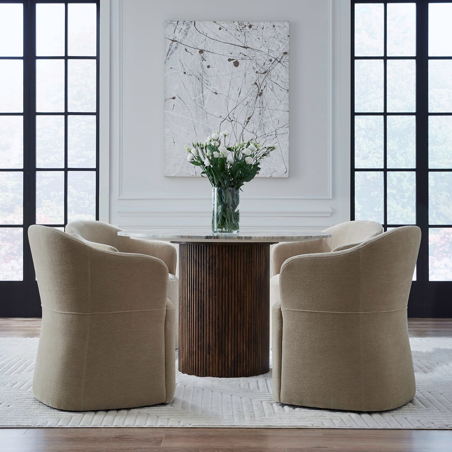 Fabric Accent Dining Arm Chair w/Casters